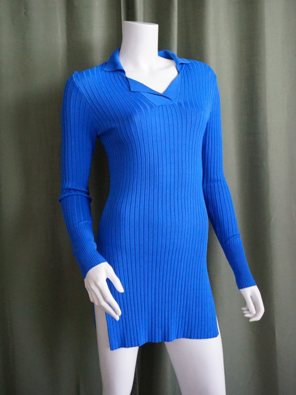 Zara Blue Ribbed Knit Polo Tunic/Mini Dress - Size Small
